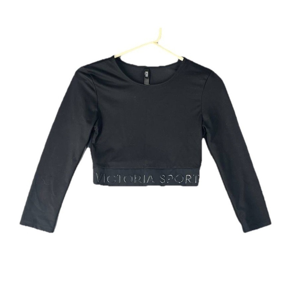 Victorias Secret Sport Black long sleeve Cropped Top Sz XS Sporty Athleisure Y2K